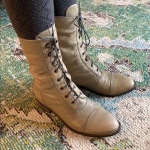 Combat Boot Leather Lace Up Short Heel Boot
